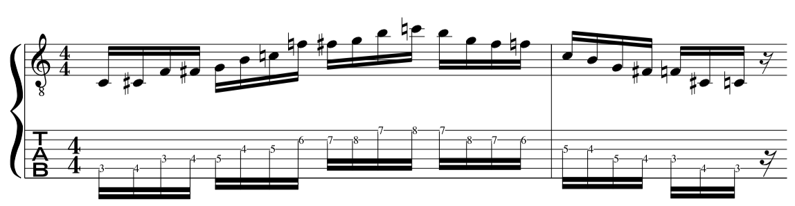 Messiaen Mode 5 extended musical improvised line